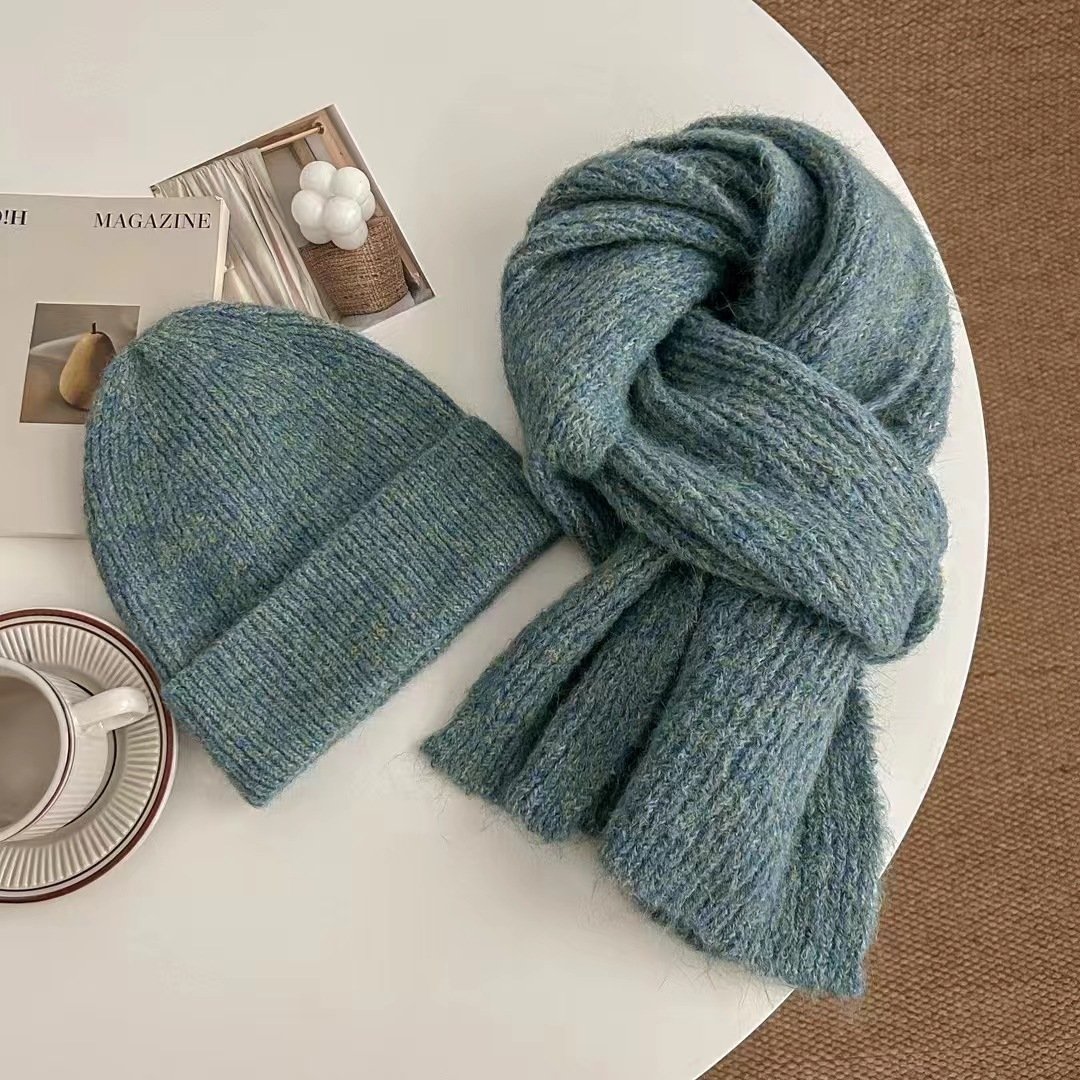 2Pcs Womens Mens Winter Beanie Hats Neck Scarf Sets