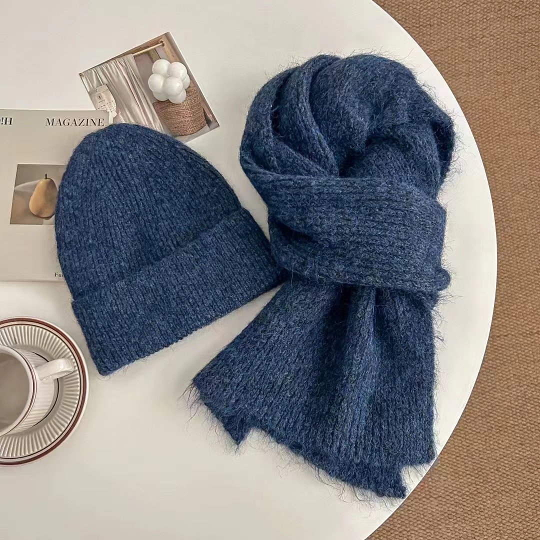 2Pcs Womens Mens Winter Beanie Hats Neck Scarf Sets - Image 3
